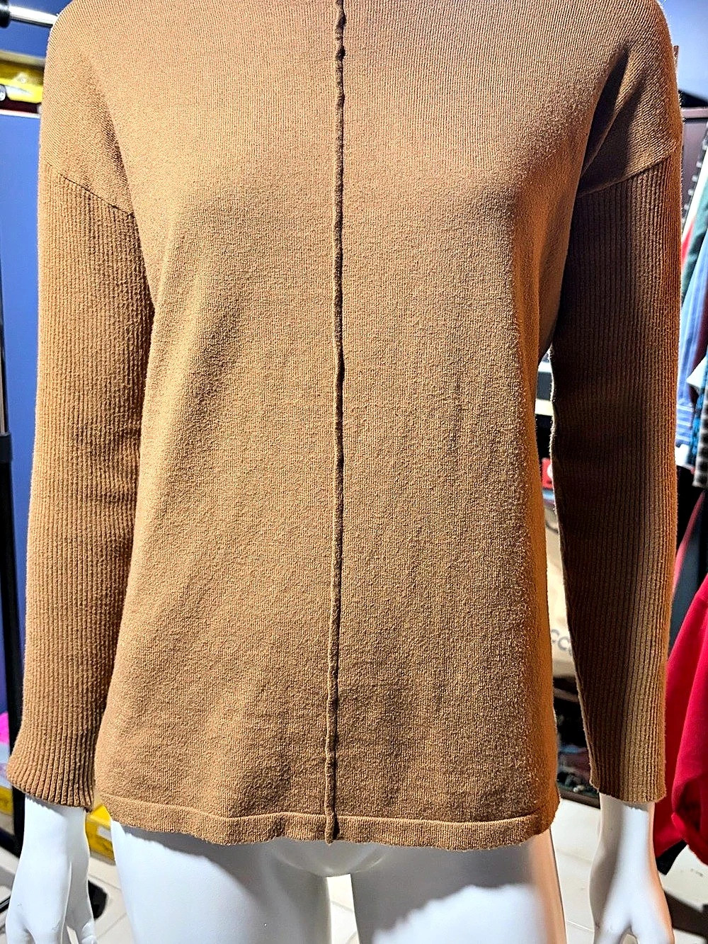 Style&Co Ribbed Long Sleeve Sweater Soft Golden Brown Petite Small